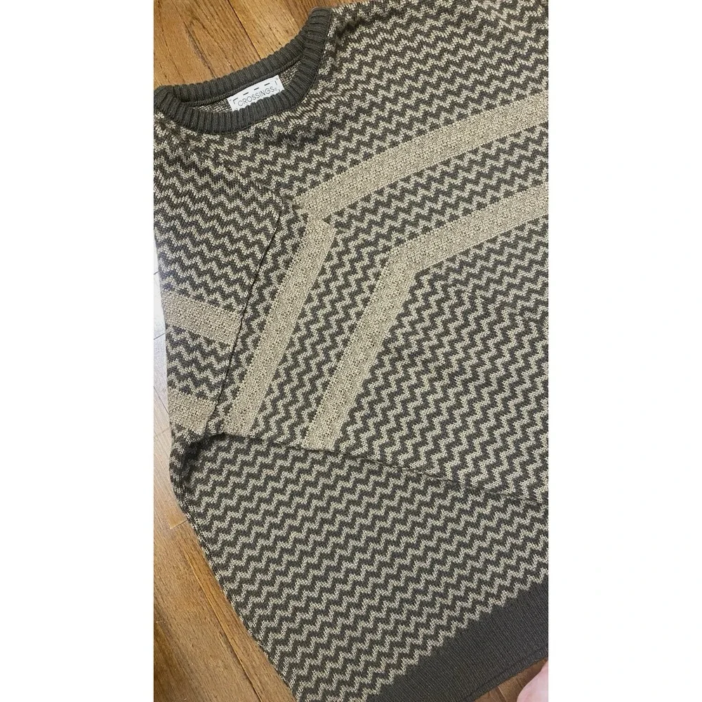 Men's Crossings Y2K Knit Sweater Geo Zig Zag Pattern Size XL Vintage Inspired